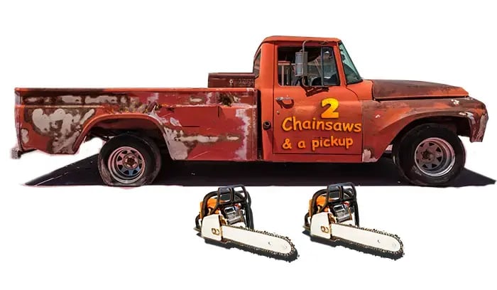 2 chainsaws and a pickup truck